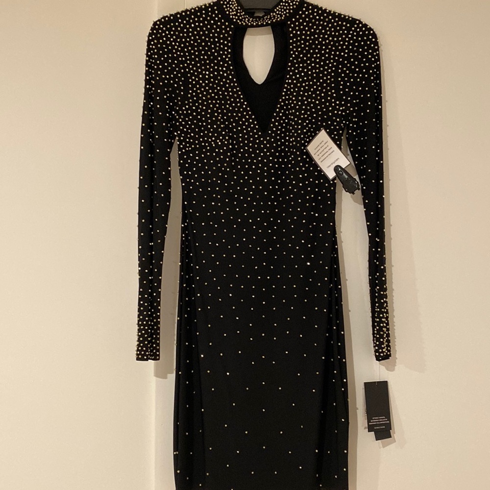 Black jeweled party dress.